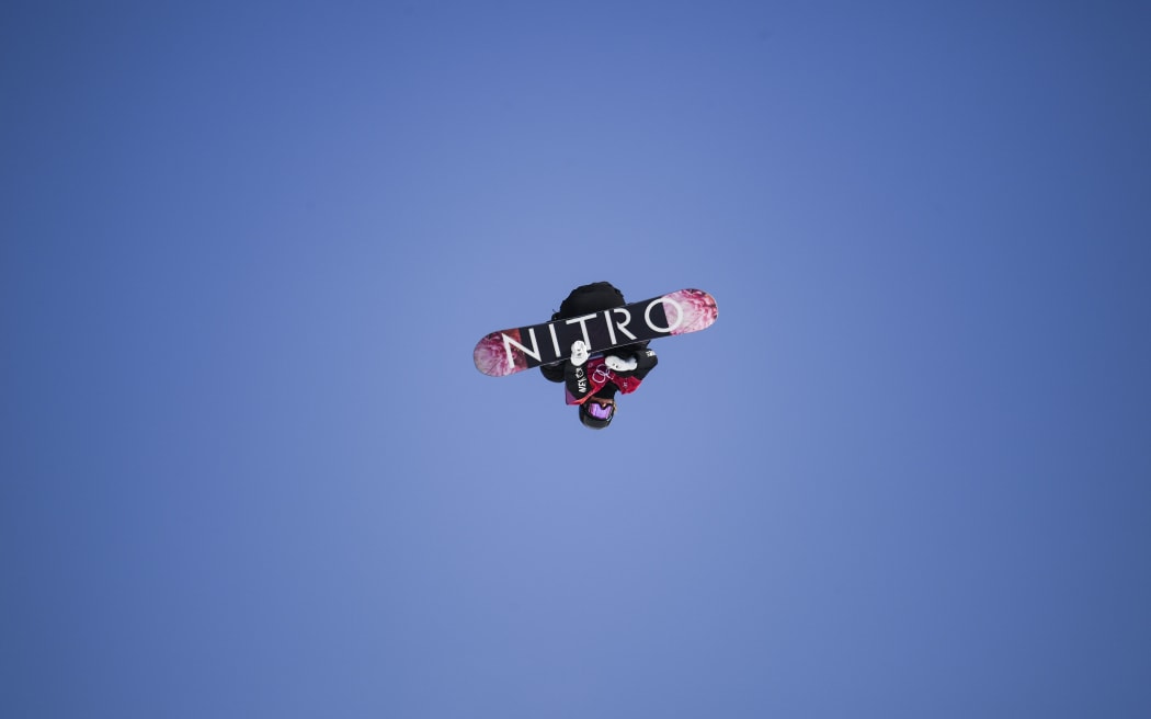 Zoi Sadowski Synnott in her final jump during the final of the women's snowboard big air event at the Pyeongchang 2018 Winter Olympic Games.