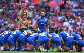 Samoa players during the rugby league Pacific Cup Men’s match between Samoa and Tonga at Suncorp Stadium in Brisbane.