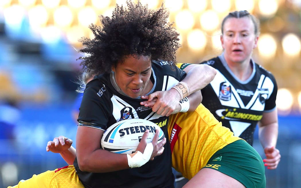 Kiwi Ferns and St George Illawarra prop Teuila Fotu-Moala playing against Australia in 2018.