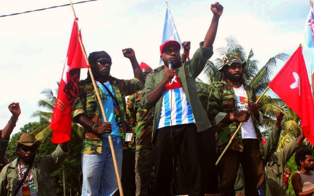 The West Papua National Committee chairman Victor Yeimo addressing a 2016 demonstration in Jayapura.