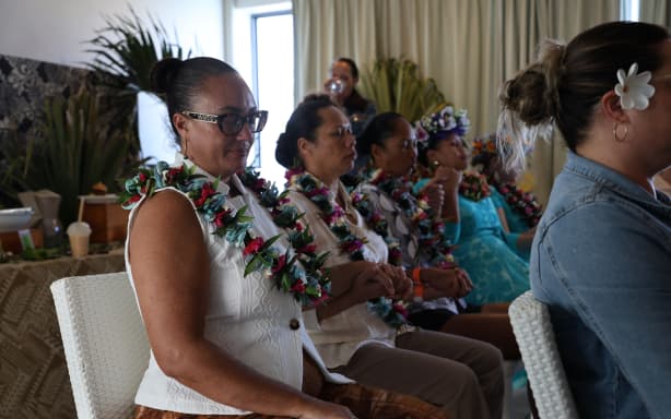 Attendees at the Te Marū o te Vaine menopause awareness event during a guided breathing exercise.