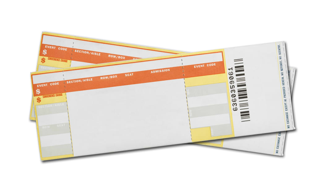 Pair of Blank Concert Tickets Isolated on White Background.