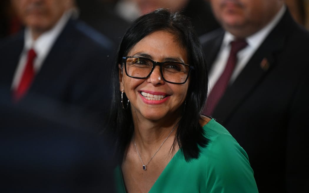 Venezuela's interim President Delcy Rodriguez smiles after a session of the National Assembly in Caracas on January 5, 2026.