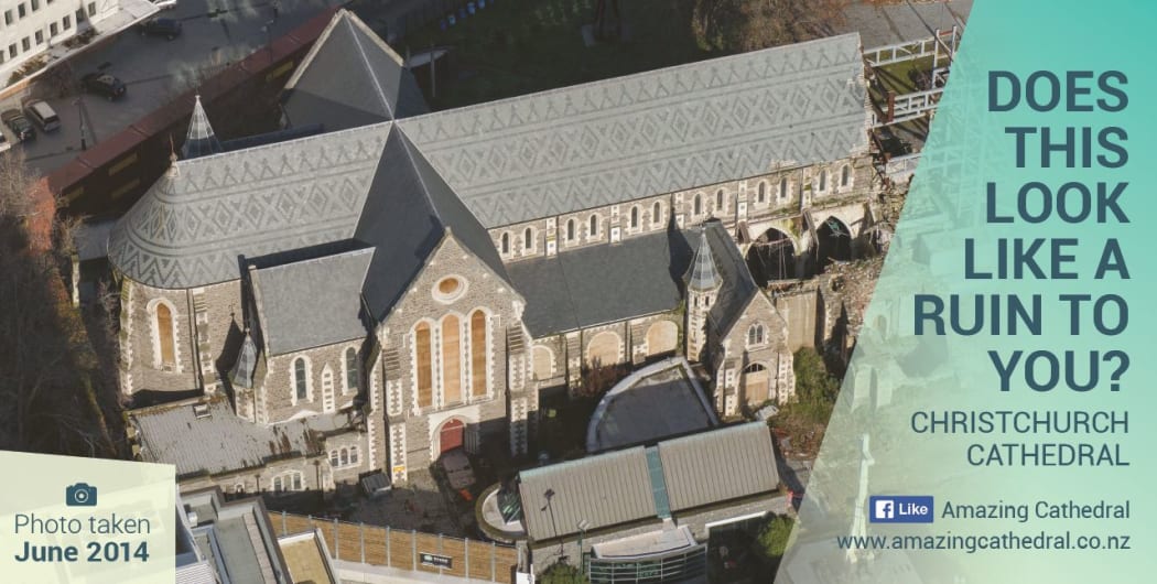 Billboards and flyers and being put up around Christchurch to gather support for restoring Christ Church Cathedral.