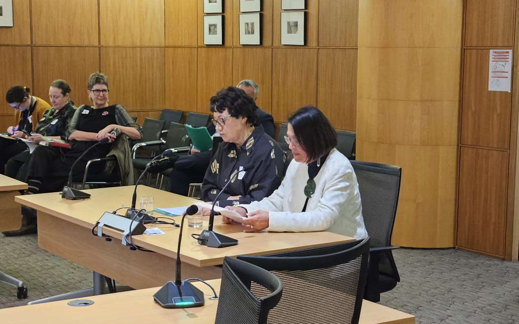 Lady Tureiti Moxon (right) and Janice Kuka (left) presenting to the Health Select Committee on changes to the Pae Ora (Healthy Futures) Act 2022.