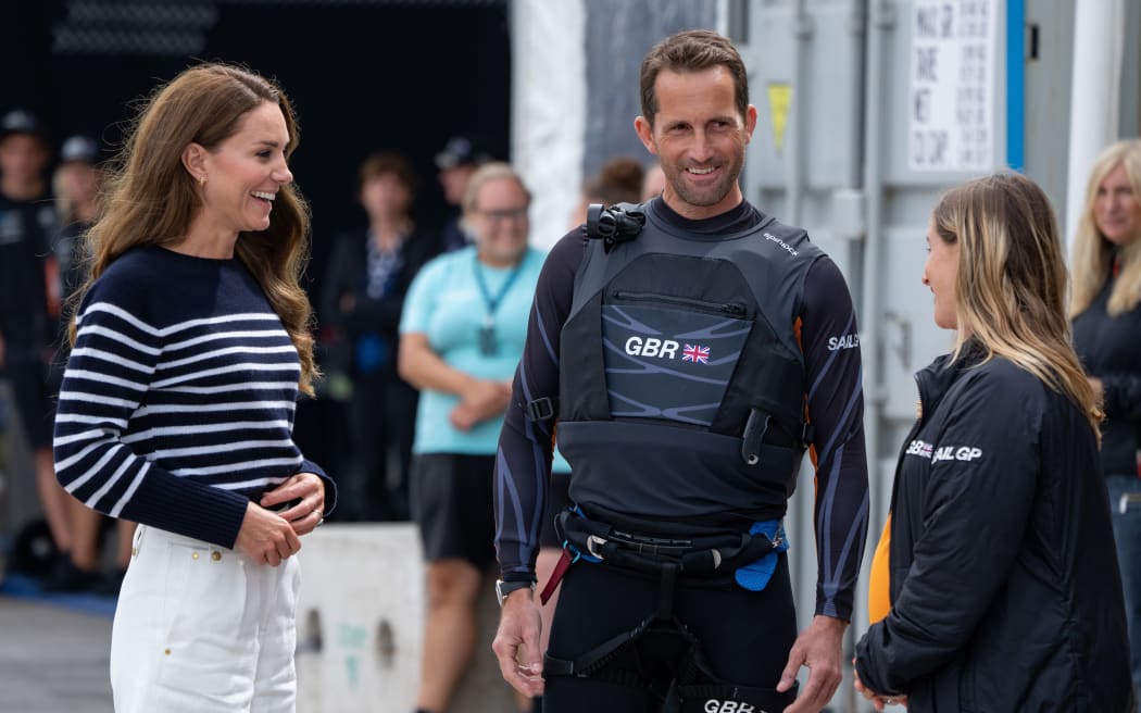 HRH The Duchess of Cambridge greets Ben Ainslie, driver of Great Britain SailGP Team, 2022.