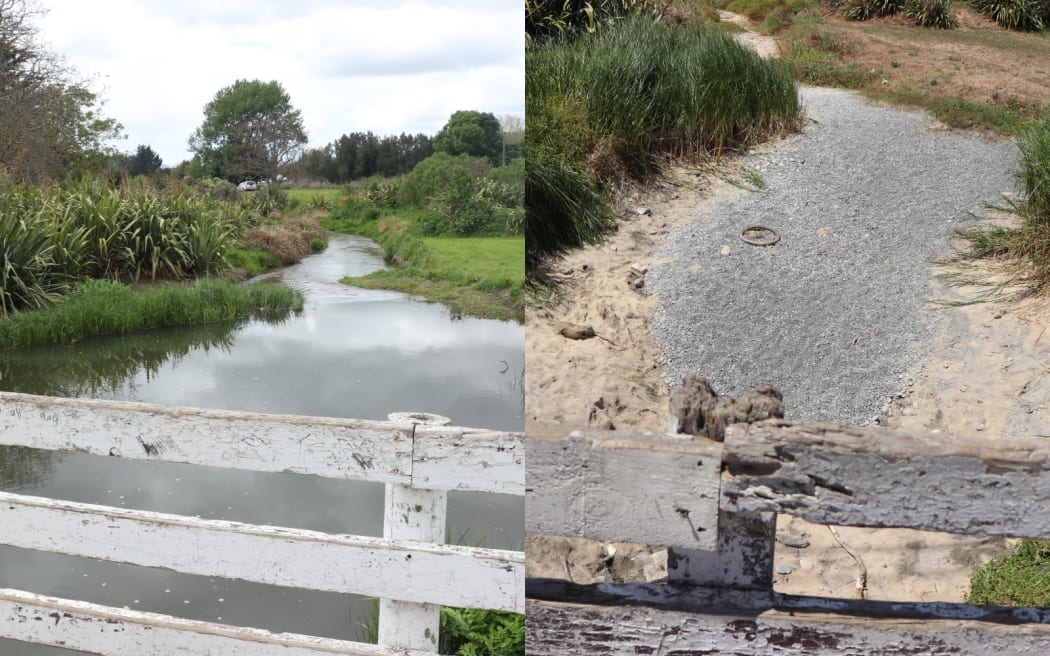 A fully-flowing Karewarewa stream pictured in October contrasts with the same stream pictured yesterday.