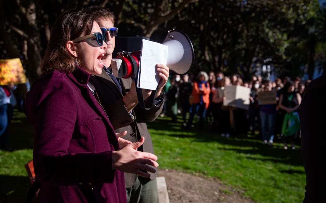 Green MP Julia Anne Genter, staff and students protest proposed cuts at Victoria University