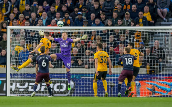 Matt Doherty scores for Wolves against Arsenal.