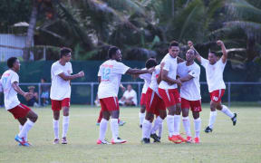 Tonga's Veitongo FC celebrate a goal during last year's OFC Preliminary in the Cook Islands.