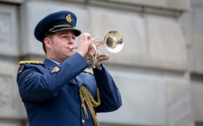 Soldiers playing the last post ceremony at the National War Memorial in Wellington.