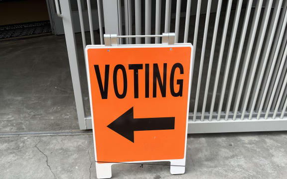 A voting sign at a polling station in Stout Street, central Wellington