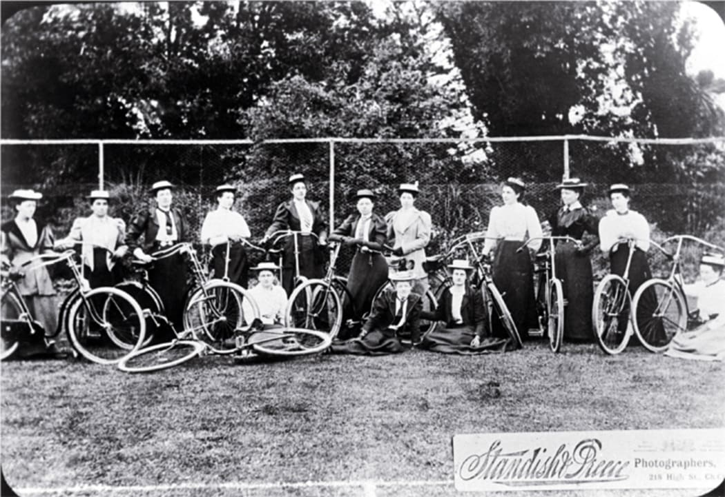 Members of the all-women Atalanta Cycling Club, Christchurch 1892.