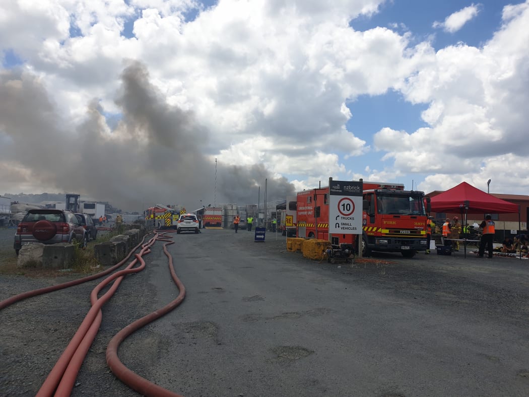 Fire crews at the blaze in Papakura on 13/1/2021