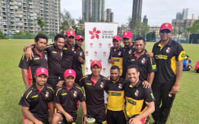 The PNG Barramundis celebrate another one day series win over Hong Kong.