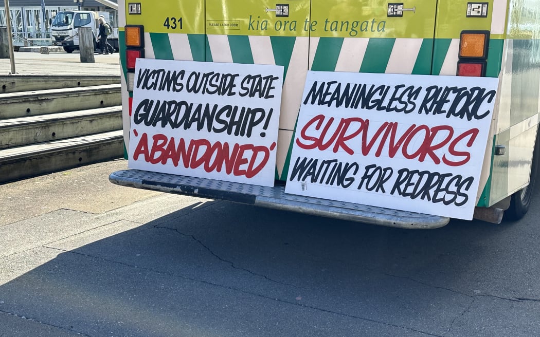 Protestor and advocate for survivors of abuse in care refused to watch NZ government apology which was broadcast to survivors in Wellington at Shed 6.