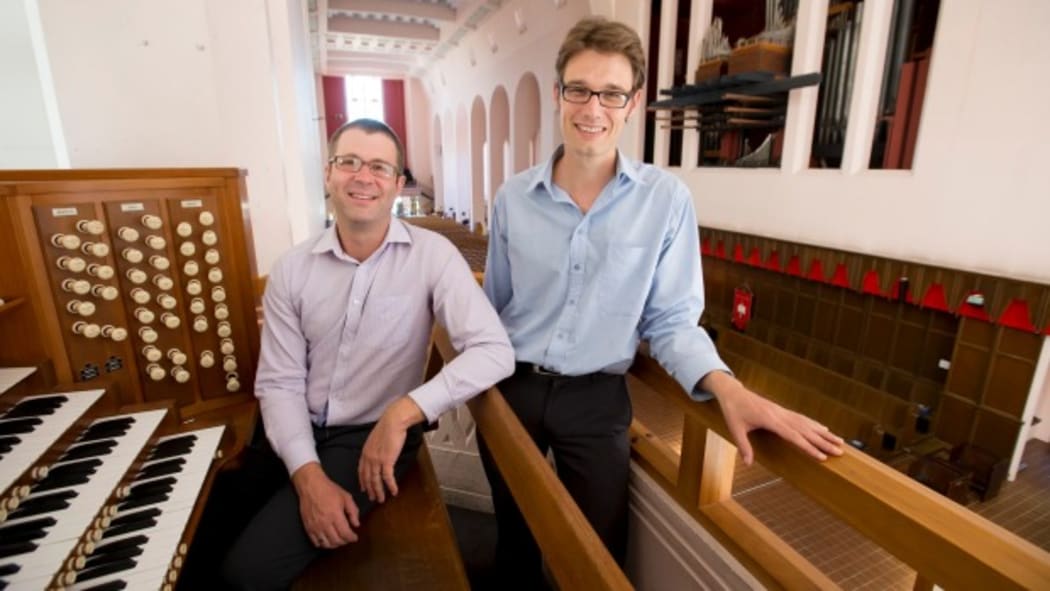 Richard Apperley and Michael Stewart and the organ in the Wellington Cathedral of St Paul