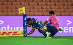 Julian Savea of Moana Pasifika scores a try during the Super Rugby Pacific game between Moana Pasifika v Melbourne Rebels, held at FMG Stadium, Hamilton, New Zealand on Friday 8th March 2024. Photo credit: Andrew Skinner / www.photosport.nz