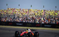Ferrari’s British driver Lewis Hamilton drives during the sprint qualifying session at Silverstone.
