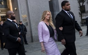 NEW YORK, NY - APRIL 16: Adult film actress Stormy Daniels (Stephanie Clifford) exits the United States District Court Southern District of New York for a hearing related to Michael Cohen, President Trump's longtime personal attorney and confidante, April 16, 2018 in New York City.