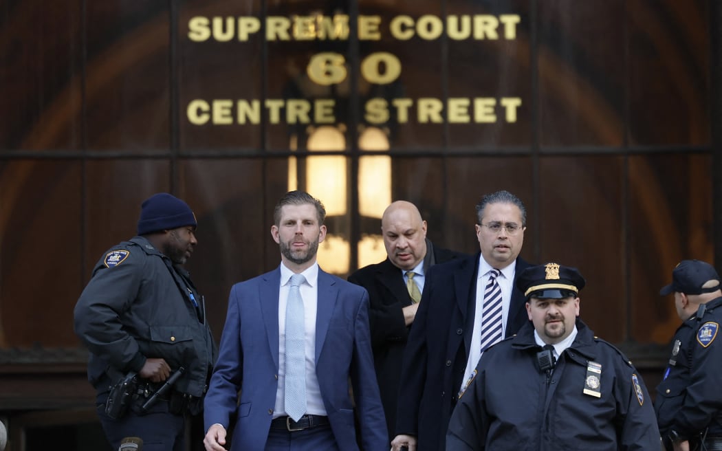 NEW YORK, NEW YORK - NOVEMBER 02: Eric Trump leaves New York State Supreme Court after his first day of testimony at his civil fraud trial on November 02, 2023 in New York City. Trump Jr., executive vice president of the Trump Organization, began testifying yesterday concerning allegations that he; his father, the former president; and his brother Eric conspired to inflate Trump Sr.'s net worth on financial statements provided to banks and insurers to secure loans. New York Attorney General Letitia James has sued seeking $250 million in damages.   Michael M. Santiago/Getty Images/AFP (Photo by Michael M. Santiago / GETTY IMAGES NORTH AMERICA / Getty Images via AFP)
