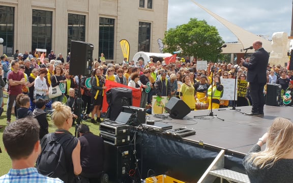 Primary teachers and principals in Wellington hold a rally on the last day of a week of strike action around the country.