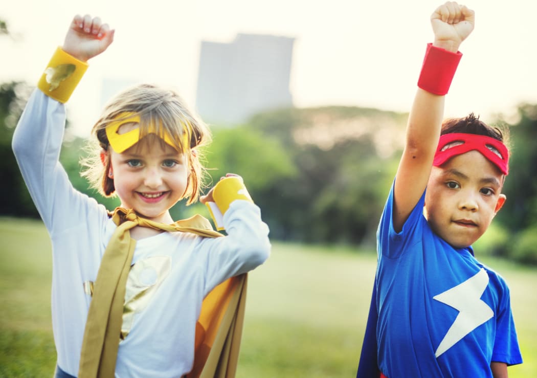 Kids Superheroes Fun Costumes Play Concept