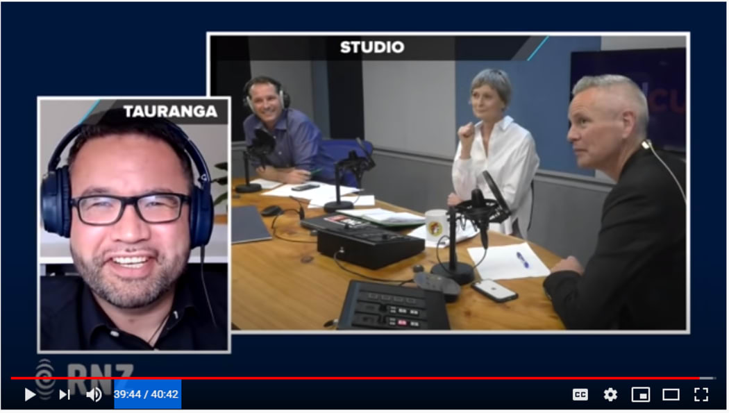 Scott Campbell (box), Tim Watkin, Lisa Owen and Guyon Espiner host politics podcast Caucus., September 2020