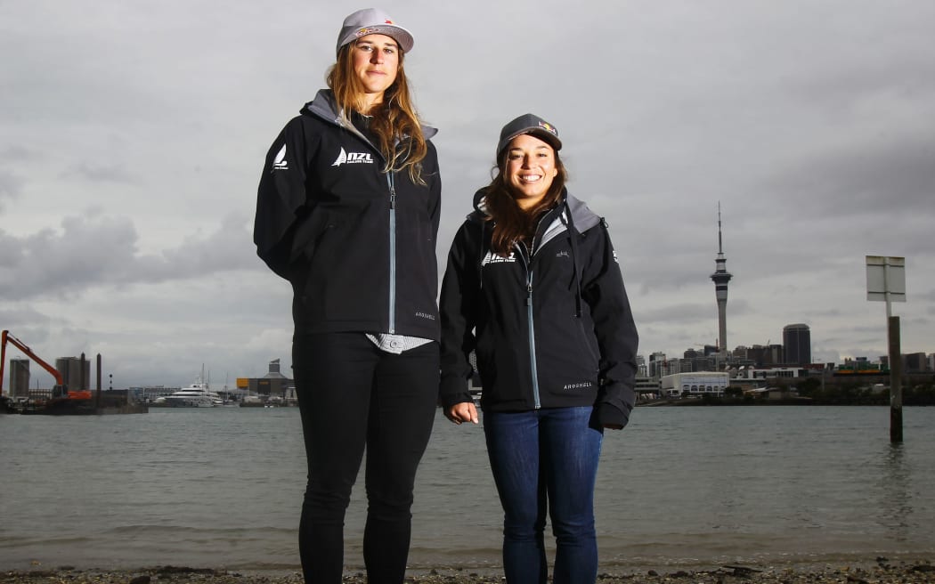 Womens 49erFX pair Molly Meech (L) and Alexandra Maloney.