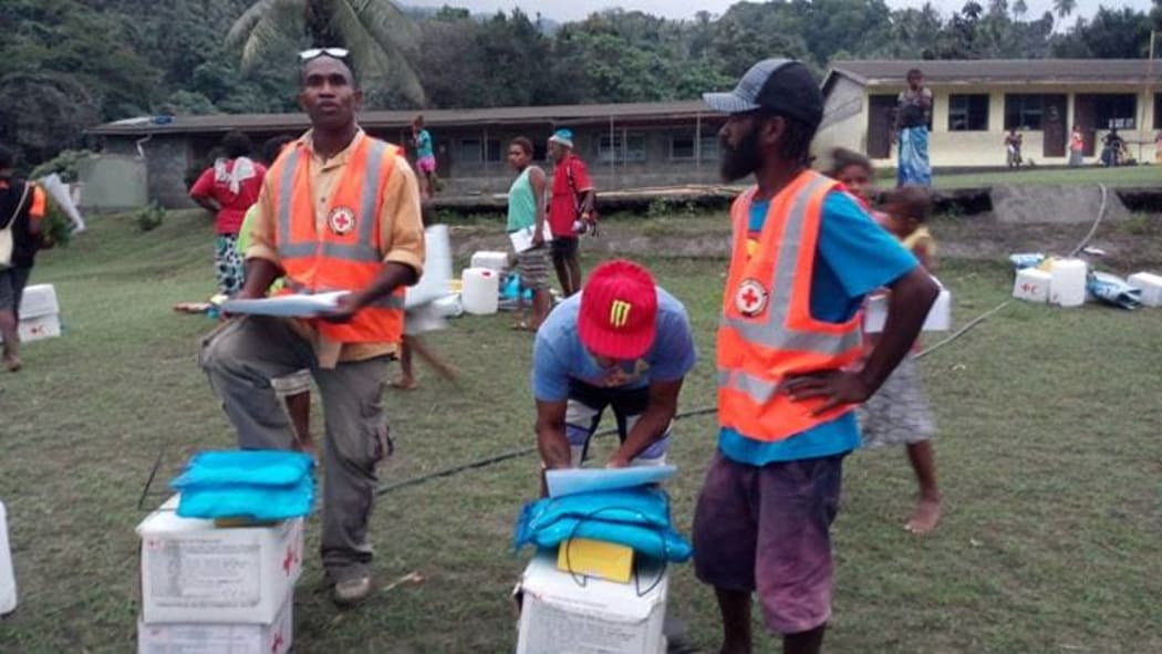 Red Cross workers on Ambae