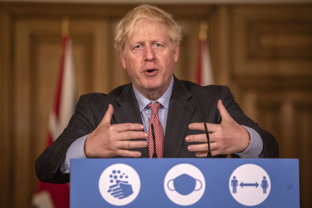 Britain's Prime Minister Boris Johnson speaking at a media conference on the Covid-19 pandemic.