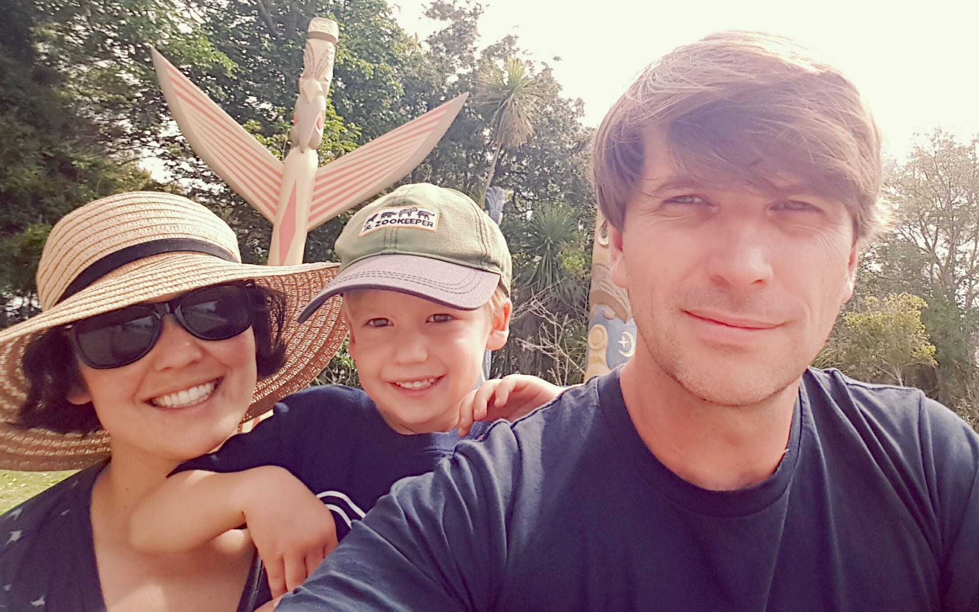 Gareth Shute, right, with wife Mieko Edwards and their son