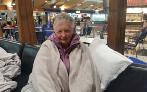 Irene Irving slept the night at Wellington Airport. Photo taken 30 March.