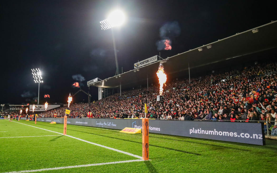 Super Rugby Pacific round 14 match between the Chiefs and Hurricanes at FMG Stadium.