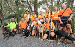 The team of professional hunters hunting goats in the Russell Forest.