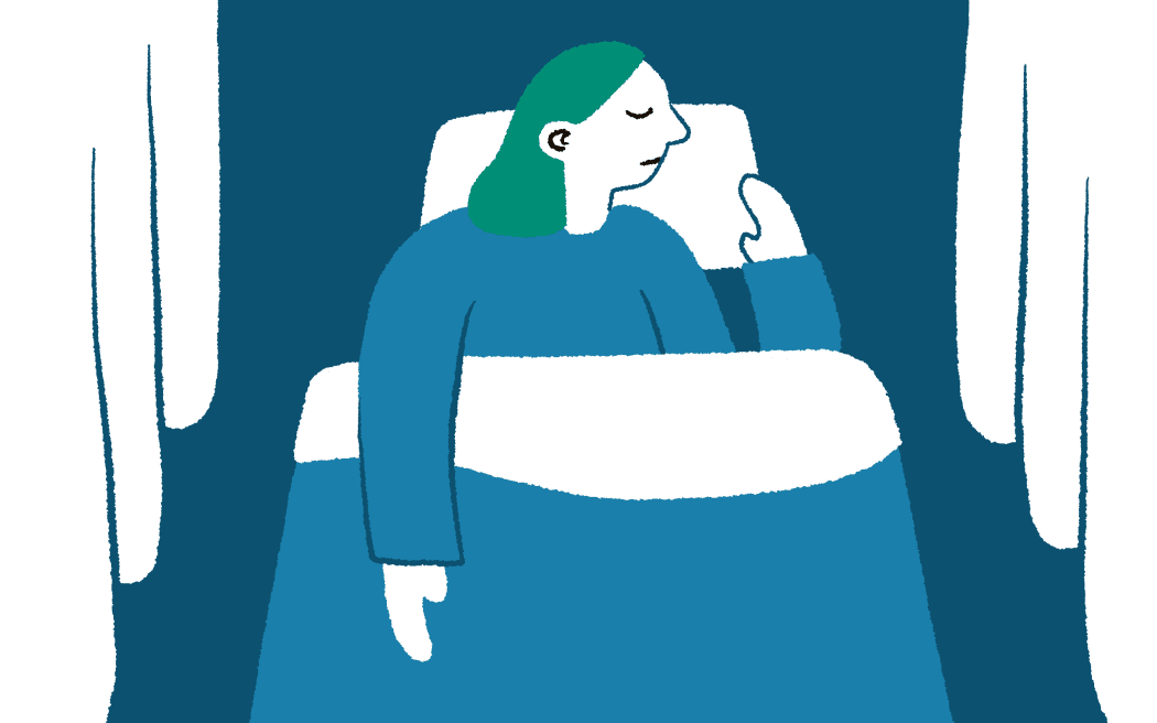 Stylised illustration of person sleeping in hospital bed