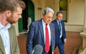 NZ First leader Winston Peters and Darroch Ball departing ACT headquarters on 9 November, 2023.