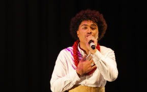 John Paul Foliaki on stage in I AM in South Auckland’s Mangere Art Centre.