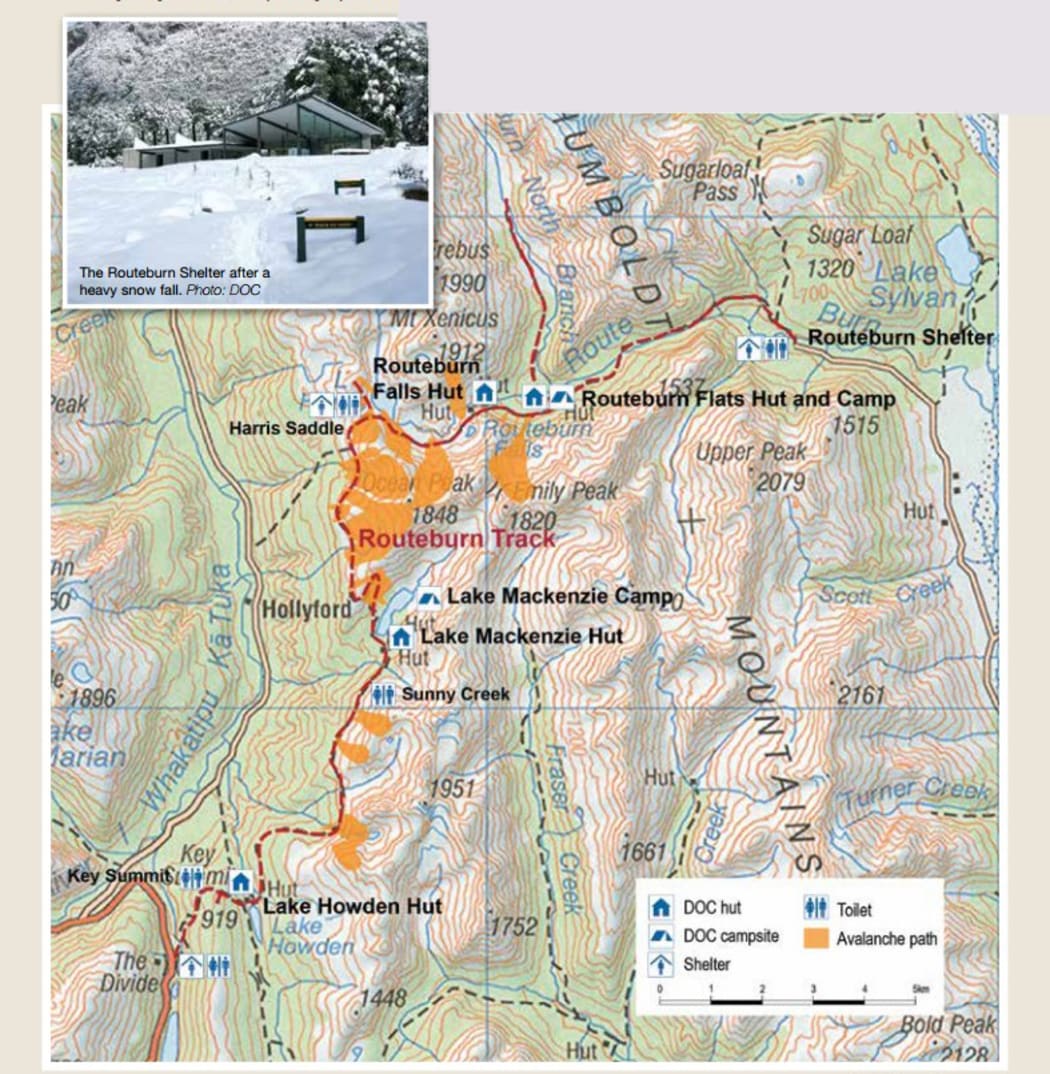 Map showing the Routeburn track.