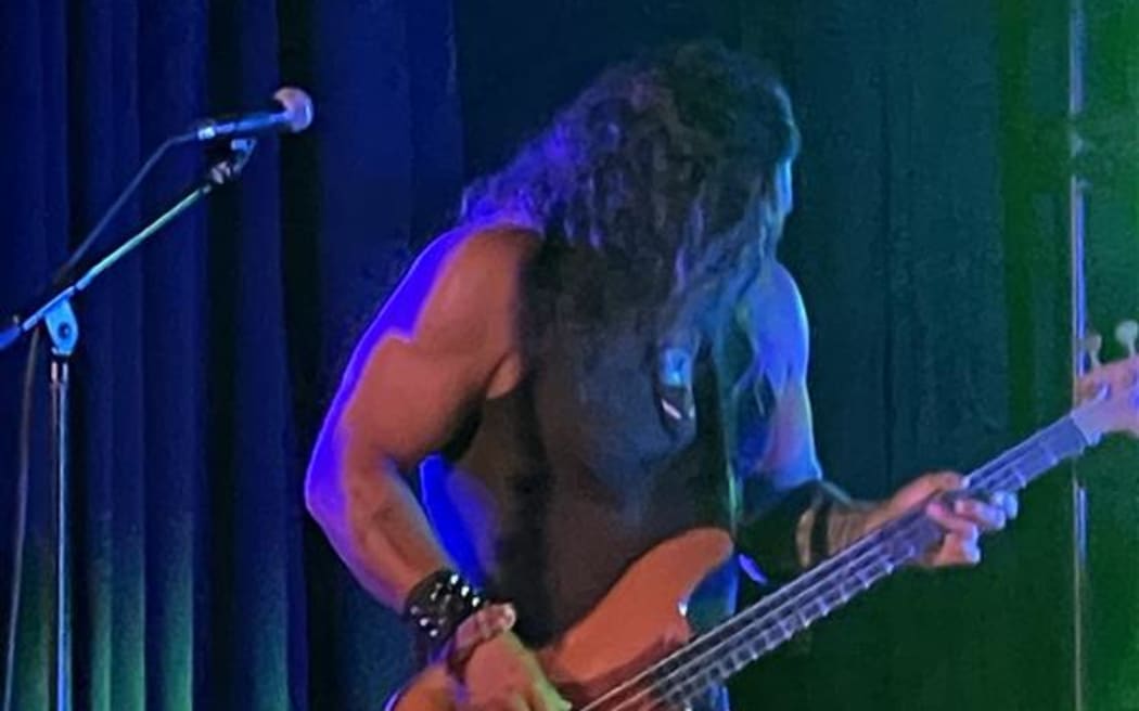 Jason Momoa performs with his band Oof Tatatata at the Tuning Fork in Auckland.