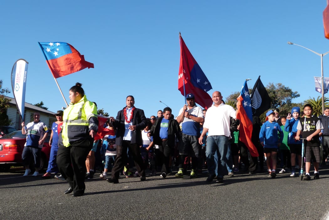 Marchers arrive at Norths Rugby Club.