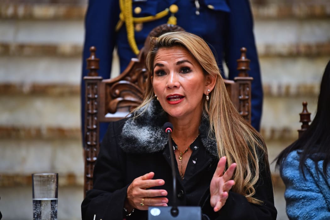 Bolivian interim president Jeanine Anez speaks during a press conference in La Paz on November 15, 2019.