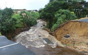 The area of SH1 at Pukenui that has been washed out