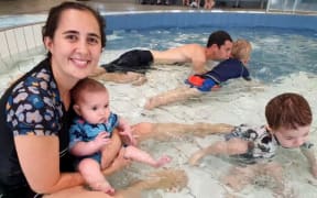 Mother of two Michelle Sigley at the Ōtāhuhu Pool and Leisure Centre with her kids.