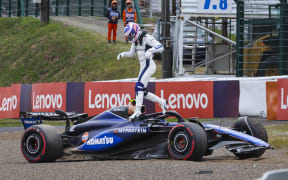 Logan Sargeant of Williams Racing FW46 crashes in FP1 during the free practice sessions for the  Japanese Grand Prix 2024.