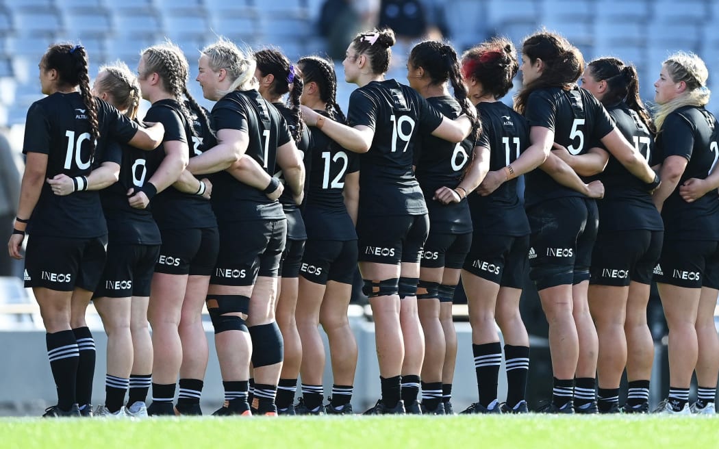 Black Ferns players during the national anthem ahead of the test against Japan in September.