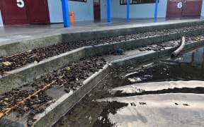 Debris is floating all over Henry Hill School after heavy rain swamped the school.