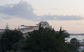 The Auckland Harbour Bridge, soon after dawn on Monday morning.