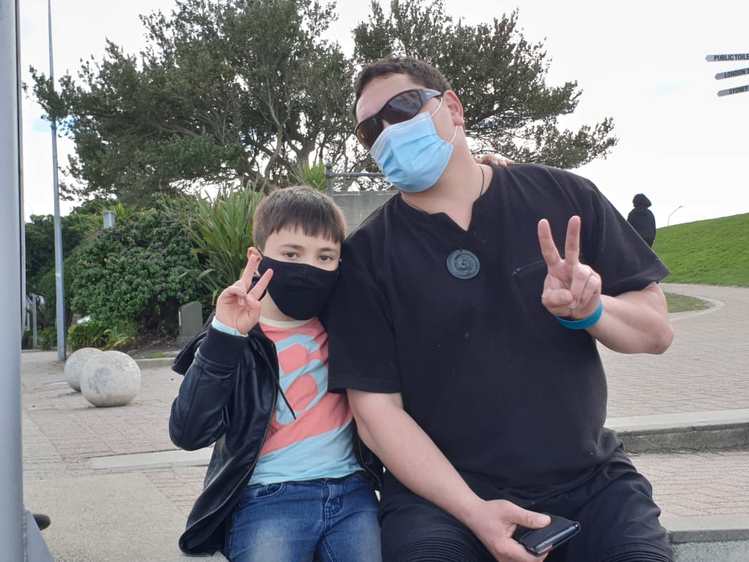 Daniel Codling and his son Taelyn enjoying the weather at St Clair beach.