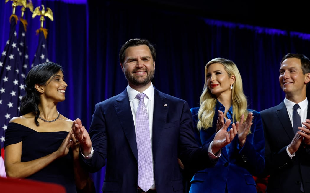 US Senator JD Vance (R-OH) is introduced by Republican presidential nominee, former U.S. President Donald Trump during an election night event at the Palm Beach Convention Center on November 06, 2024 in West Palm Beach, Florida. Americans cast their ballots today in the presidential race between Republican nominee former President Donald Trump and Vice President Kamala Harris, as well as multiple state elections that will determine the balance of power in Congress.   Chip Somodevilla/Getty Images/AFP (Photo by CHIP SOMODEVILLA / GETTY IMAGES NORTH AMERICA / Getty Images via AFP)
